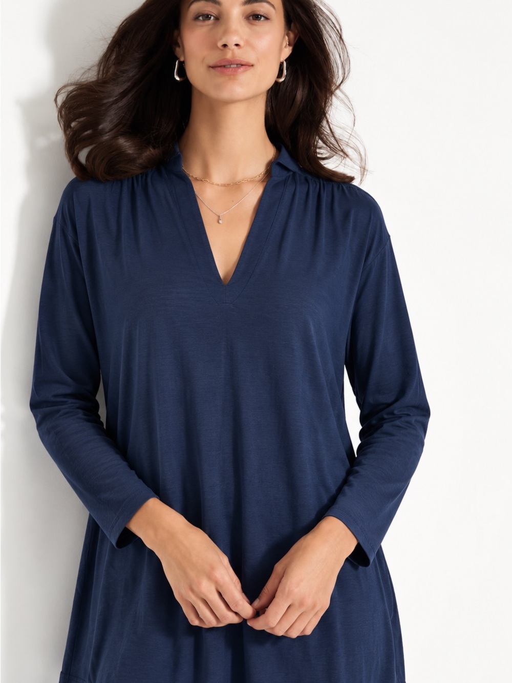 J.Jill Wearever Navy Blue V-Neck Stretch Knit Long Sleeve Tunic Top 2X NWT